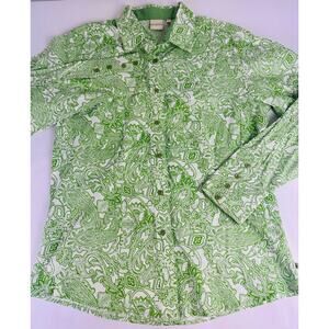 Vintage Rockies Size Large Green Paisley Western Button Up Down Shirt Women's